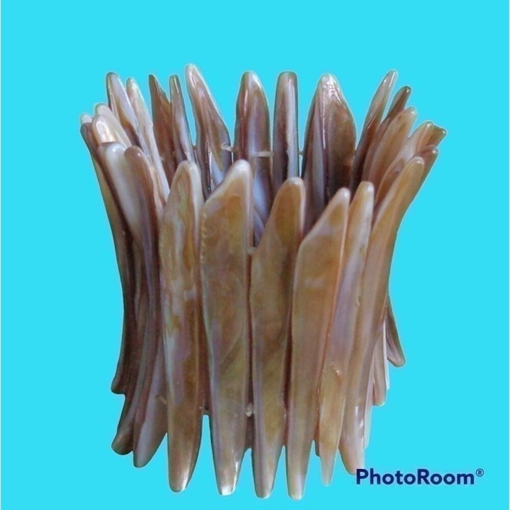 Chunky MOP Shell Pointy Stick Dagger Spiked Wide Cuff Bracelet Stretch Statement